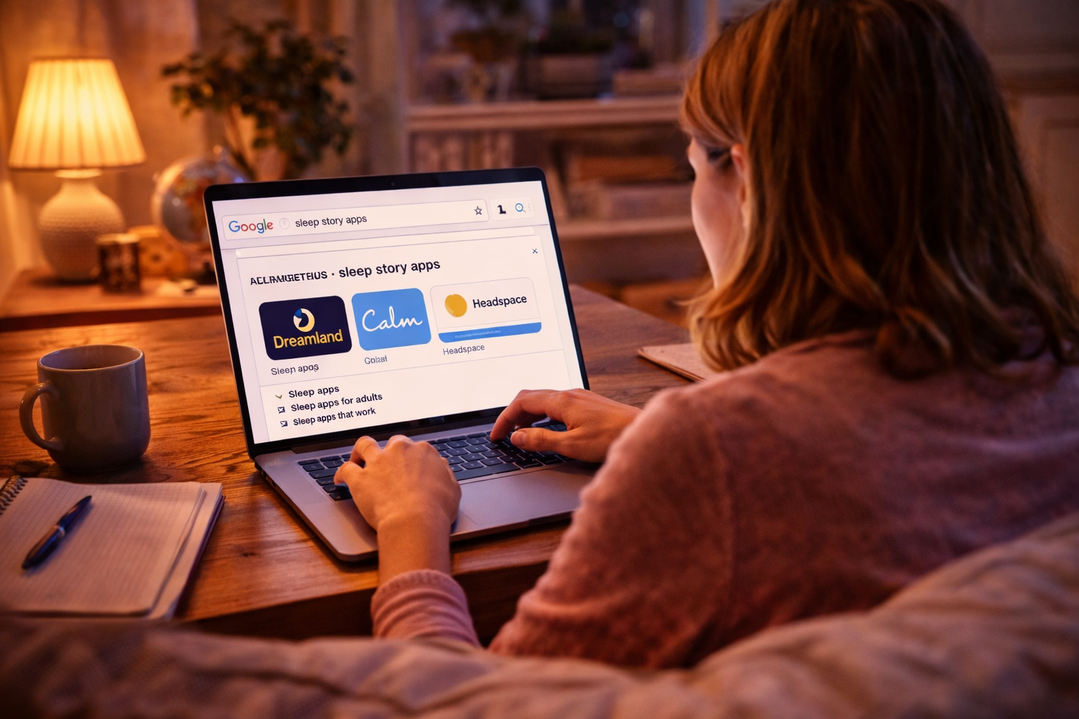 Parent researching bedtime apps